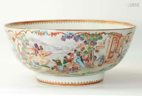 Chinese 18 C Mandarin Figure Porcelain Punch Bowl