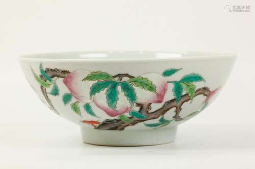 Chinese Qing Famille Rose Porcelain 9 Peaches Bowl