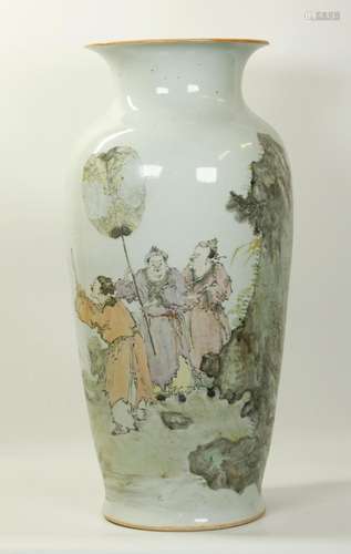 Lg Chinese Artist Enameled Porcelain Vase