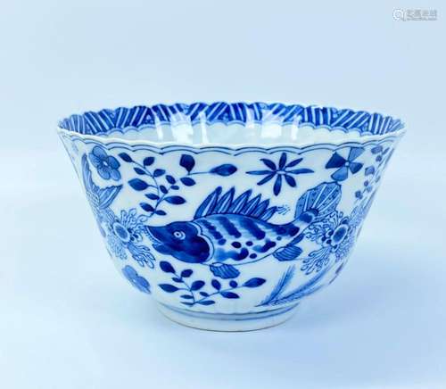 Chinese Qing Blue & White Porcelain Petal Bowl