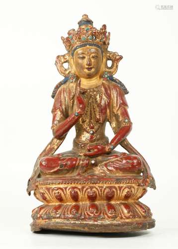 Fine Tibetan 18th C Gold Lacquered Bronze Buddha