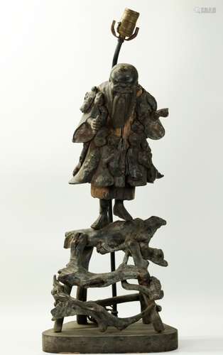 Chinese Root Twig Burl Wood Fisherman Figure