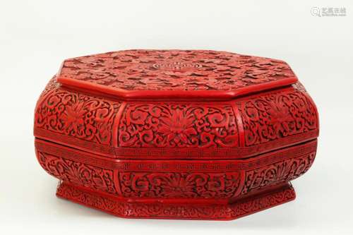 Chinese Octagonal Red Lacquered Box & Cover