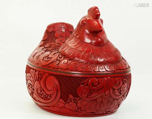 Lg Chinese Red Cinnabar Lacquer Chicken Box