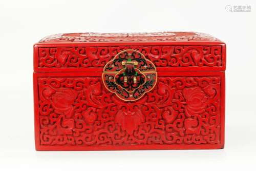 Chinese Carved Red Cinnabar Lacquer Jewelry Box