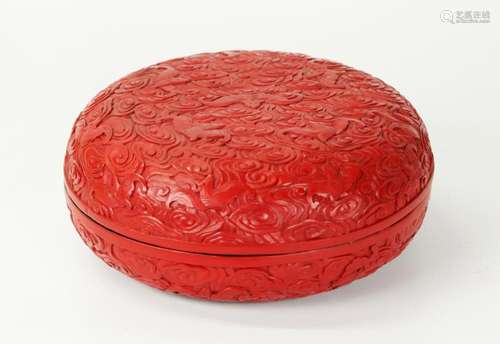 Chinese Red Cinnabar Lacquer Bat Cloud Box