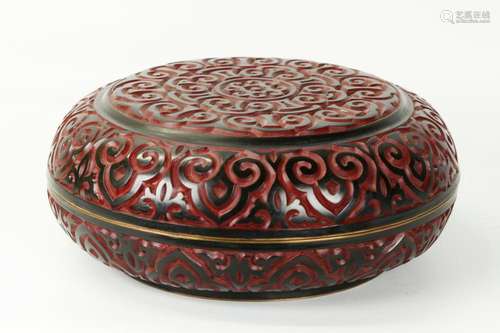 Chinese Tixi Black on Red Lacquer Round Box