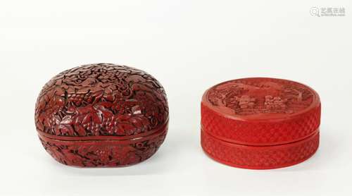 2 Chinese 19 C Red Cinnabar Lacquer Small Boxes