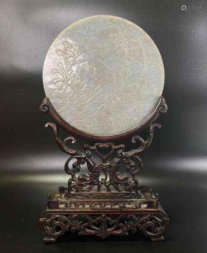 Chinese 19th C Warm White Jadeite Round Plaque