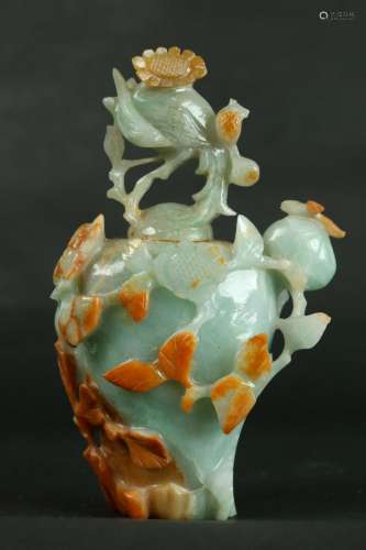 Chinese Qing Celadon & Russet Jadeite Sm Urn
