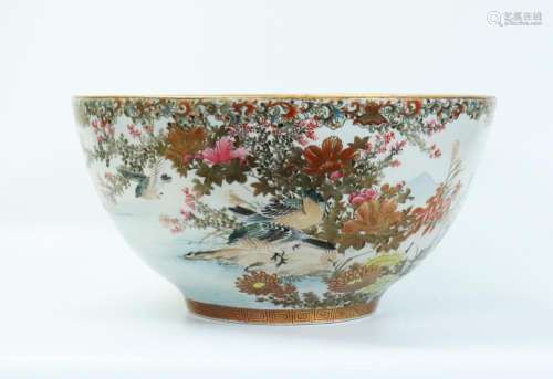 Large Japanese Kutani Enameled Porcelain Bowl
