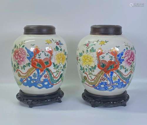 Pr Chinese Porcelain Phoenix Ginger Jars