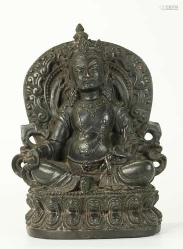 Tibetan Seated Bronze Jambhala Figure on Throne