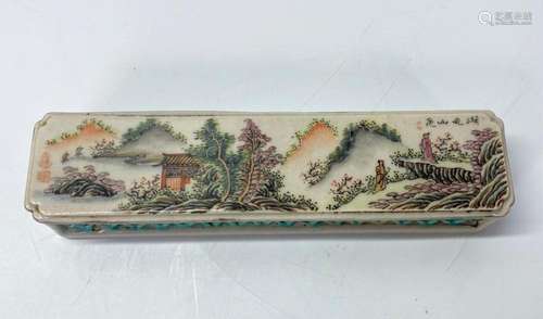 Chinese Qing Enameled Porcelain Scroll Weight