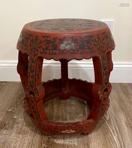 Chinese Tianqi Lacquer Barrel Shape Garden Seat