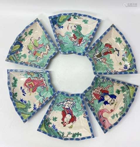 6 Chinese Qing Enameled Yixing "Petal" Plates