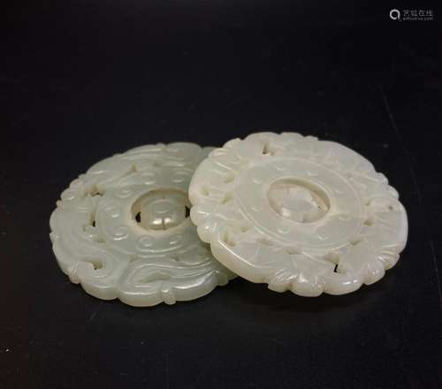 2 Chinese White Jade Spinning Wheel Pendants