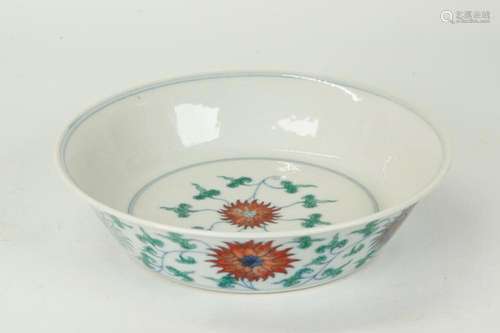 Chinese Doucai Lotus Porcelain Low Bowl