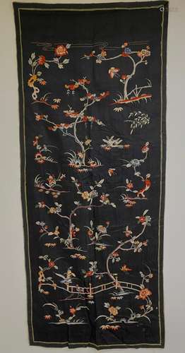 Chinese Floss Silk Embroidery on Black Panel