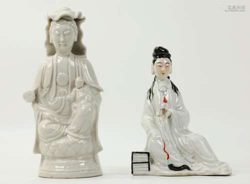 2 Chinese Blanc de Chine Porcelain Guanyin Figures