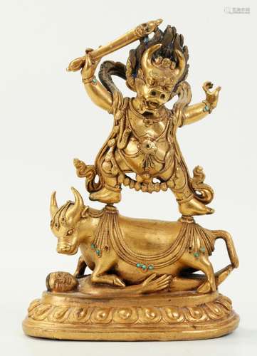 Tibetan Gilt Bronze Yama Dharmaraja