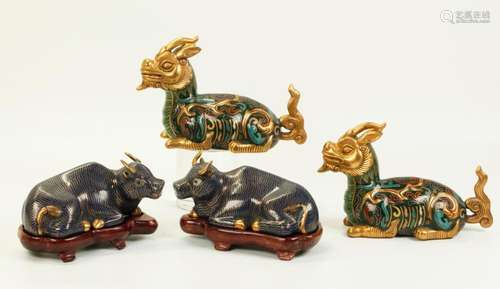 2 Pr Chinese Cloisonne Gilt Bronze Sm Animals