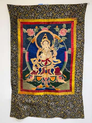 Tibetan Floss Silk Embroidered White Tara Thangka