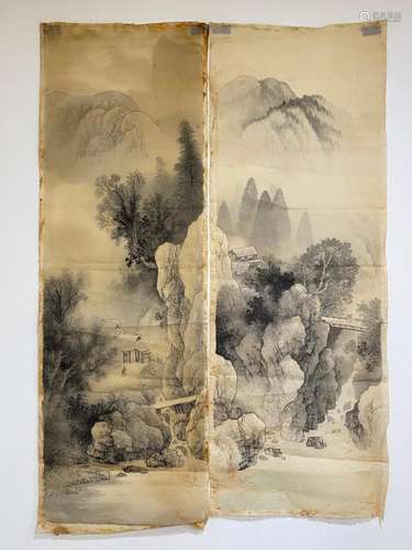 Pr Chinese Ink Paintings on Silk Mountain Retreats