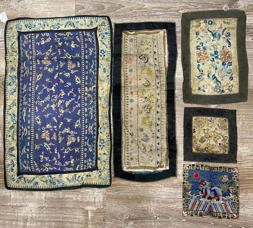 5 Chinese Qing Silk Embroidered Panels as Mats