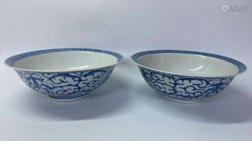 Pr Chinese 18/19 C Blue & White Porcelain Bowls