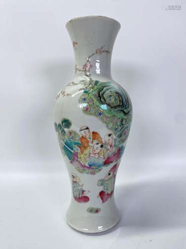 Chinese Qing Famillle Rose Porcelain Boys Vase