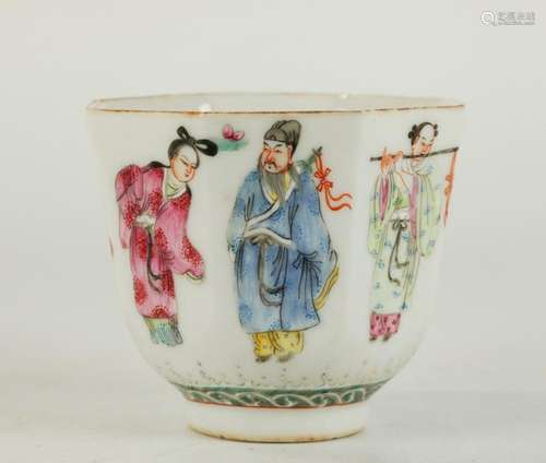 Chinese 19th C Enameled Baxian Porcelain Sm Cup