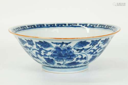 Chinese 17th C Blue & White Porcelain Peony Bowl