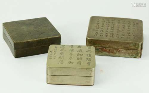 3 Chinese Traveling Bronze Ink Boxes