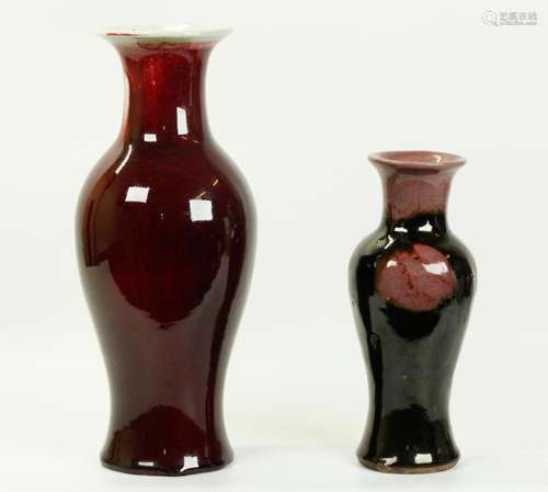 2 Chinese Underglaze Red Porcelain Vases