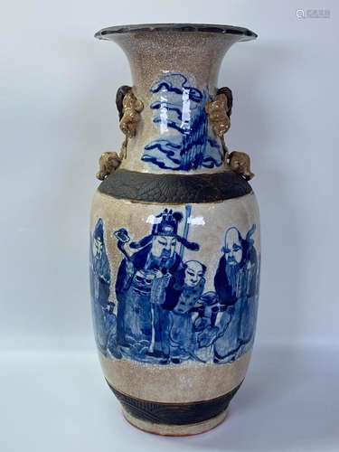 Lg Chinese Blue on Crackle & Brown Porcelain Vase