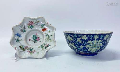 2 Chinese Enameled Porcelains Bowl Cupstand