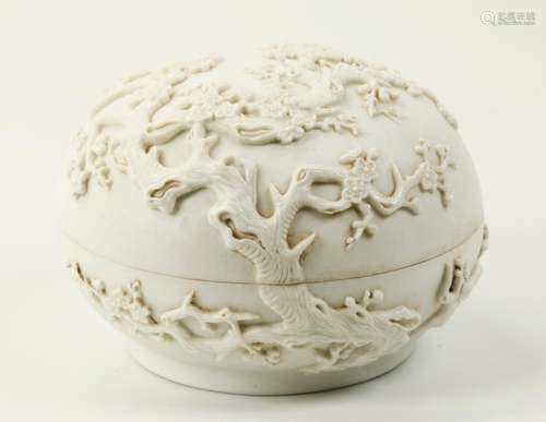 Chinese Molded Biscuit Porcelain Covered Box