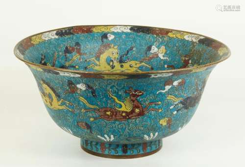 Large Chinese Cloisonne & Bronze Horse Bowl