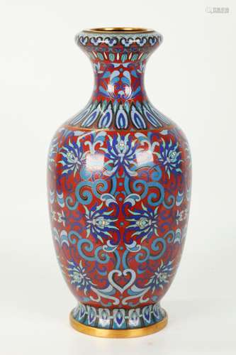 Chinese Cloisonne & Gilt Bronze Red Blue Vase