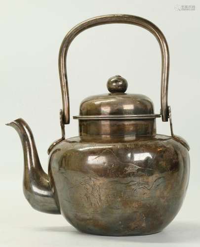 Korean Incised Silver Tea Pot