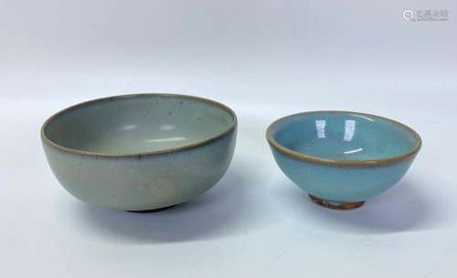 2 Chinese Junyao Crackle Glazed Bowls