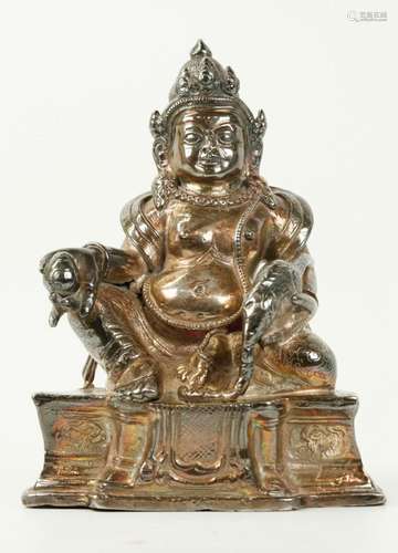 Tibetan Silvered Bronze Seated Jambhala