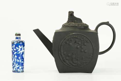 Chinese Enamel Snuff Bottle; Spode Basalt Teapot