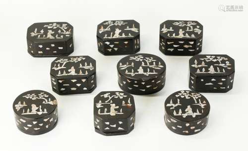 9 Chinese Shell Inlaid Lacquer Small Boxes