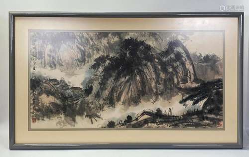 Chinese Ink Painting Paper Figures Mountains