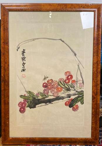 Chinese Ink & Color Painting Cricket & Berries