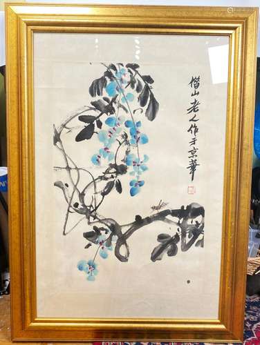 Chinese ink & Color Painting on Paper Cricket Vine