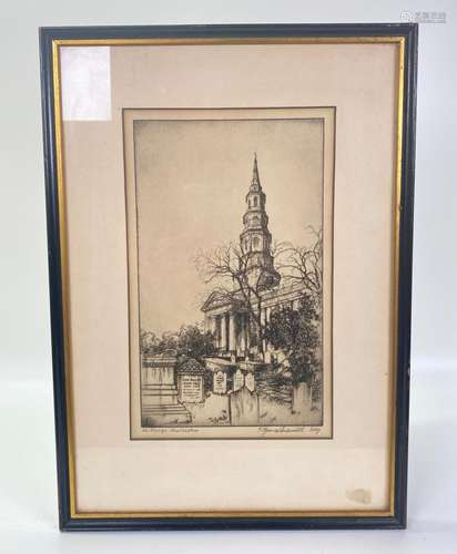 St Philip's Charleston with Cemetery, Etching