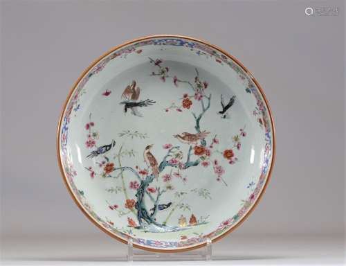 Plat en porcelaine de chine famille rose à décor d'oise